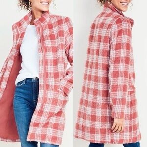 Old Navy Coral Pink and White Plaid Coat